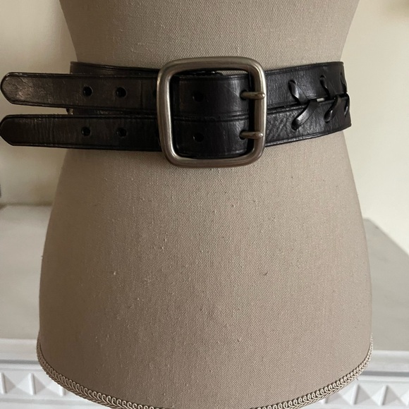 Wide Double Strap Black Leather Belt